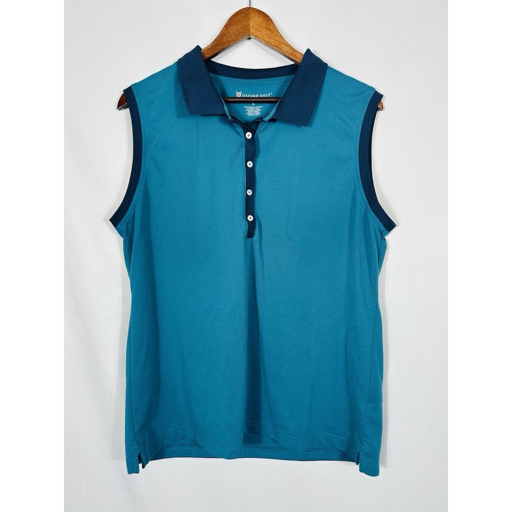 Oxford Golf‎ Women's Sleeveless Polo Size XL Blue Preppy Tenniscore Old Money